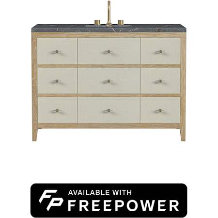 James Martin Vanities Celeste 48" Free Standing Single Basin Oak Wood Vanity Set with Parisien Bleu Silestone Top, Rectangular Sink, and Matching Mirror Sunwashed Oak / Embossed Shagreen