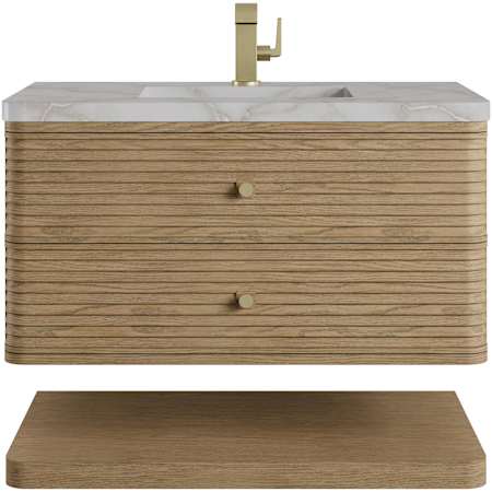 James Martin Vanities Allamari 36" Wall Mounted Single Basin Ash Wood Vanity Set with Stone Composite Top and Rectangular Sink Dune Mist