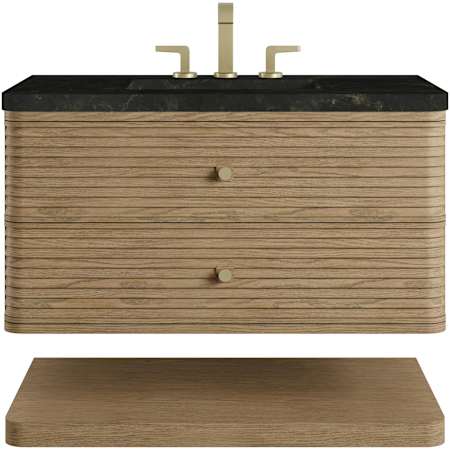 James Martin Vanities Allamari 36" Wall Mounted Single Basin Ash Wood Vanity Set with Solid Surface Top and Rectangular Sink Dune Mist