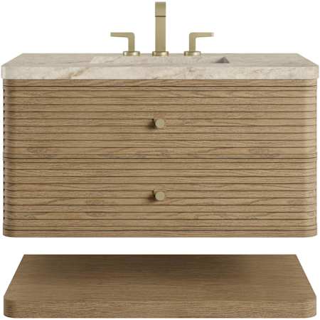 James Martin Vanities Allamari 36" Wall Mounted Single Basin Ash Wood Vanity Set with Solid Surface Top and Rectangular Sink Dune Mist