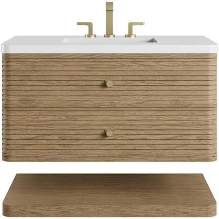 James Martin Vanities Allamari 36" Wall Mounted Single Basin Ash Wood Vanity Set with Stone Composite Top and Rectangular Sink Dune Mist