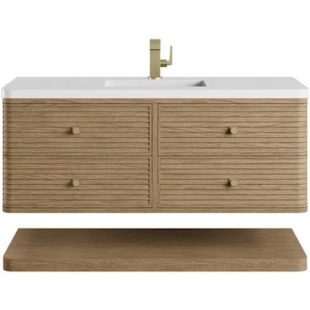 James Martin Vanities Allamari 48" Wall Mounted Single Basin Ash Wood Vanity Set with Stone Composite Top and Rectangular Sink Dune Mist