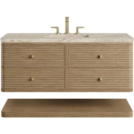 James Martin Vanities Allamari 48" Wall Mounted Single Basin Ash Wood Vanity Set with Solid Surface Top, Rectangular Sink, and FreePower Wireless Charging Device Dune Mist