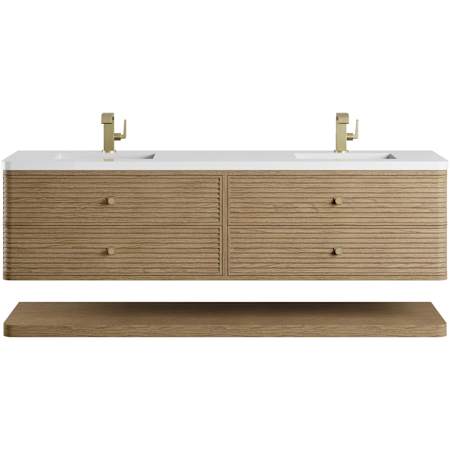 James Martin Vanities Allamari 72" Wall Mounted Double Basin Ash Wood Vanity Set with Stone Composite Top and Rectangular Sinks Dune Mist