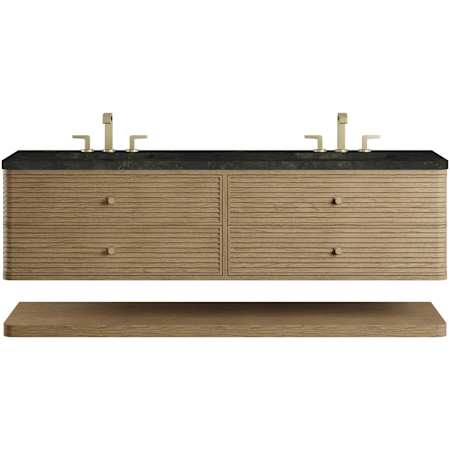 James Martin Vanities Allamari 72" Wall Mounted Double Basin Ash Wood Vanity Set with Solid Surface Top and Rectangular Sinks Dune Mist