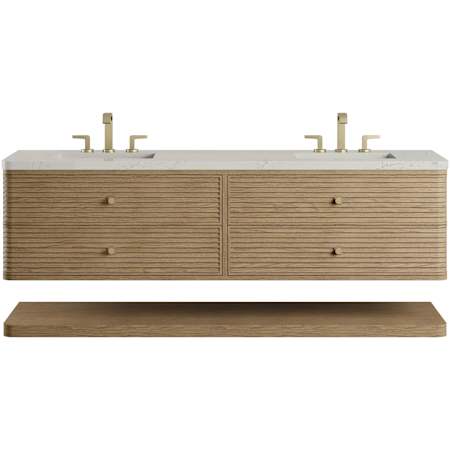 James Martin Vanities Allamari 72" Wall Mounted Double Basin Ash Wood Vanity Set with Stone Composite Top and Rectangular Sinks Dune Mist