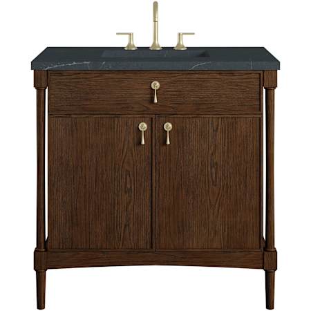 James Martin Vanities Kinnsden 36" Free Standing Single Basin Oak Wood Vanity Set with Stone Composite Top, Rectangular Sink, USB Port(s), and Electrical Outlet(s) Sable Oak