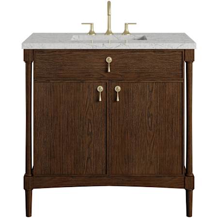 James Martin Vanities Kinnsden 36" Free Standing Single Basin Oak Wood Vanity Set with Stone Composite Top, Rectangular Sink, USB Port(s), and Electrical Outlet(s) Sable Oak