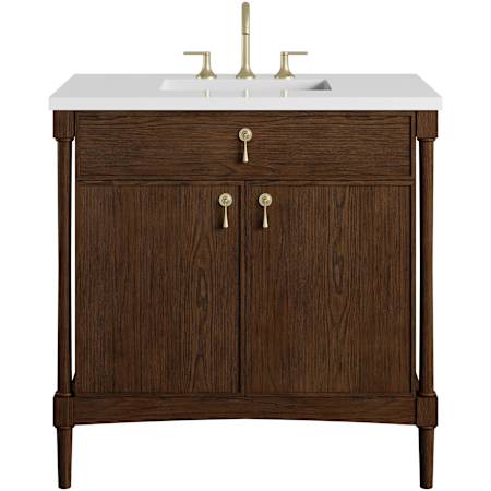 James Martin Vanities Kinnsden 36" Free Standing Single Basin Oak Wood Vanity Set with Stone Composite Top, Rectangular Sink, USB Port(s), and Electrical Outlet(s) Sable Oak