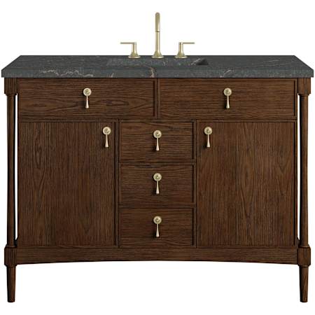 James Martin Vanities Kinnsden 48" Free Standing Single Basin Oak Wood Vanity Set with Stone Composite Top, Rectangular Sink, USB Port(s), and Electrical Outlet(s) Sable Oak