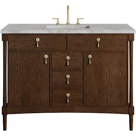 James Martin Vanities Kinnsden 48" Free Standing Single Basin Oak Wood Vanity Set with Stone Composite Top, Rectangular Sink, USB Port(s), and Electrical Outlet(s) Sable Oak