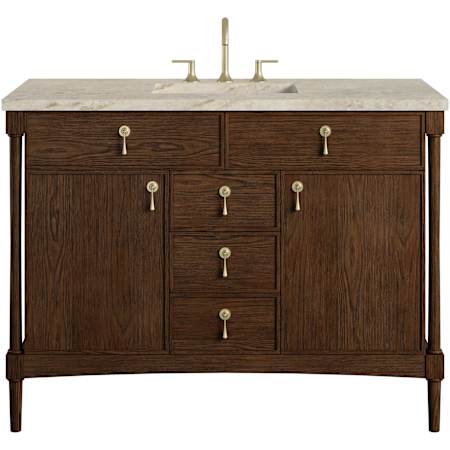 James Martin Vanities Kinnsden 48" Free Standing Single Basin Oak Wood Vanity Set with Solid Surface Top, Rectangular Sink, USB Port(s), Electrical Outlet(s), and FreePower Wireless Charging Device Sable Oak