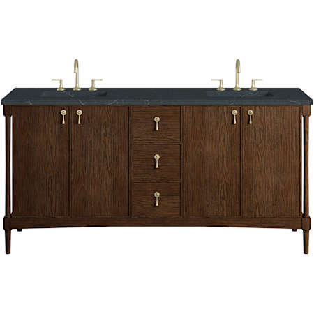 James Martin Vanities Kinnsden 72" Free Standing Double Basin Oak Wood Vanity Set with Stone Composite Top, Rectangular Sinks, USB Port(s), and Electrical Outlet(s) Sable Oak