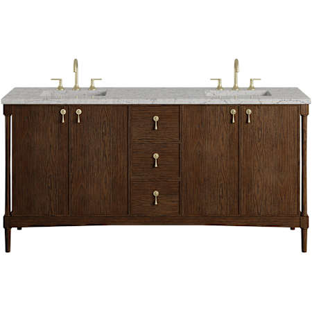 James Martin Vanities Kinnsden 72" Free Standing Double Basin Oak Wood Vanity Set with Stone Composite Top, Rectangular Sinks, USB Port(s), and Electrical Outlet(s) Sable Oak