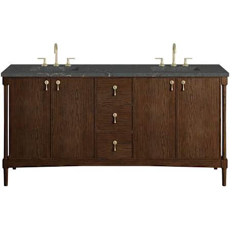 James Martin Vanities Kinnsden 72" Free Standing Double Basin Oak Wood Vanity Set with Stone Composite Top, Rectangular Sinks, USB Port(s), and Electrical Outlet(s) Sable Oak