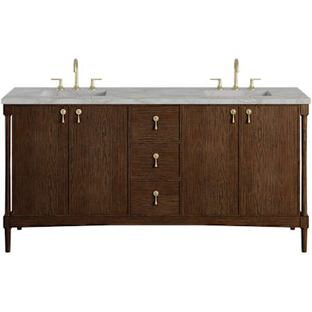 James Martin Vanities Kinnsden 72" Free Standing Double Basin Oak Wood Vanity Set with Stone Composite Top, Rectangular Sinks, USB Port(s), and Electrical Outlet(s), and FreePower Wireless Charging Device Sable Oak