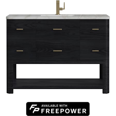 James Martin Vanities Lucian 48" Free Standing Single Basin Ash Wood Vanity Set with Victorian Silver Silestone Top, Rectangular Sink, and Matching Mirror Carbon Oak