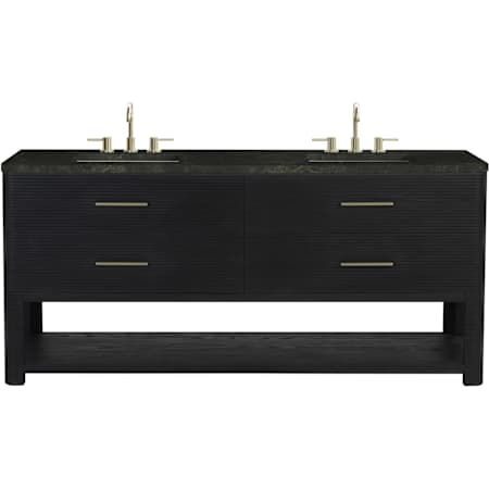 James Martin Vanities Lucian 72" Free Standing Double Basin Ash Wood Vanity Set with Solid Surface Top and Rectangular Sinks Carbon Oak