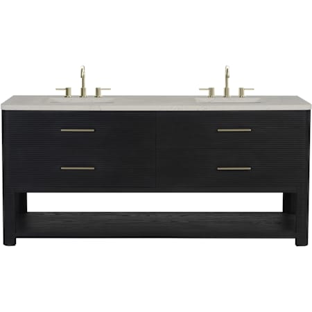James Martin Vanities Lucian 72" Free Standing Double Basin Ash Wood Vanity Set with Stone Composite Top and Rectangular Sinks Carbon Oak
