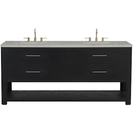 James Martin Vanities Lucian 72" Free Standing Double Basin Ash Wood Vanity Set with Stone Composite Top and Rectangular Sinks Carbon Oak