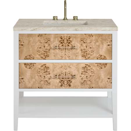 James Martin Vanities Olena 36" Free Standing Single Basin Vanity Set with Solid Surface Top and Rectangular Sink Polished White / Light Mappa Burl