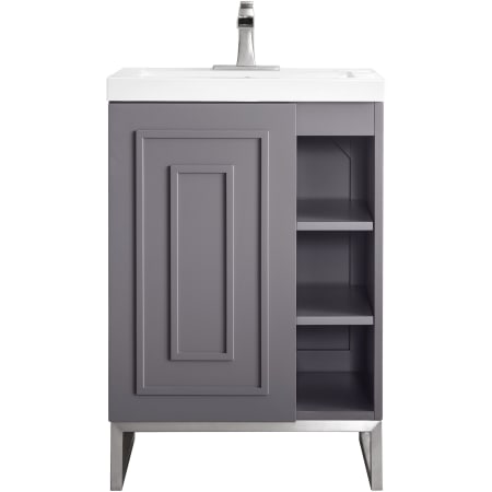 James Martin Vanities Alicante 24" Free Standing Single Basin Poplar Vanity Set with 2" Glossy White Stone Composite Vanity Top and Rectangular Sink Grey Smoke