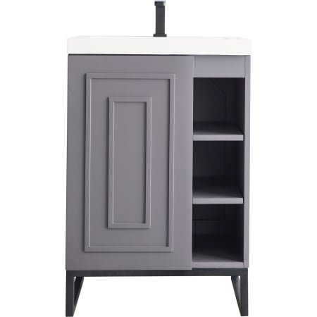 James Martin Vanities Alicante 24" Free Standing Single Basin Poplar Vanity Set with 2" Glossy White Stone Composite Vanity Top and Rectangular Sink Grey Smoke