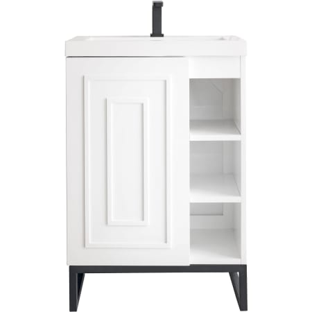 James Martin Vanities Alicante 24" Free Standing Single Basin Poplar Vanity Set with 2" Glossy White Stone Composite Vanity Top and Rectangular Sink Glossy White