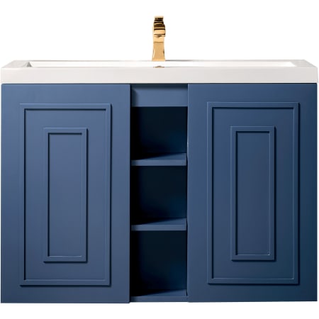 James Martin Vanities Alicante 40" Wall Mounted Single Basin Poplar Wood Vanity Set with Stone Composite Top Azure Blue