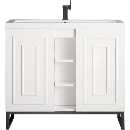 James Martin Vanities Alicante 40" Free Standing Single Basin Poplar Wood Vanity Set with Stone Composite Top Glossy White