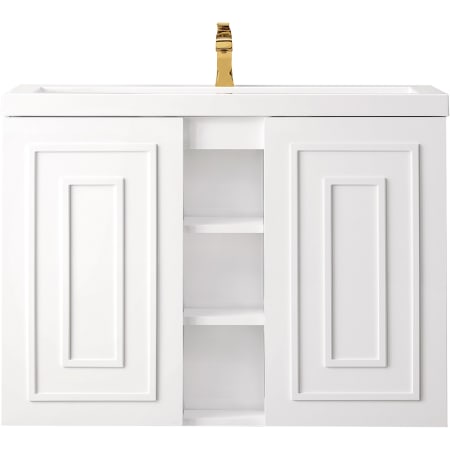 James Martin Vanities Alicante 40" Wall Mounted Single Basin Poplar Wood Vanity Set with Stone Composite Top Glossy White