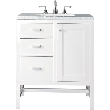 James Martin Vanities Addison 30" Free Standing Single Basin Hardwood Vanity Set with 1-3/16" Arctic Fall Solid Surface Top, and Electrical Outlet Glossy White