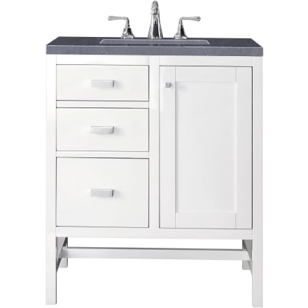 James Martin Vanities Addison 30" Free Standing Single Basin Hardwood Vanity Set with 1-3/16" Charcoal Soapstone Quartz Top, and Electrical Outlet Glossy White