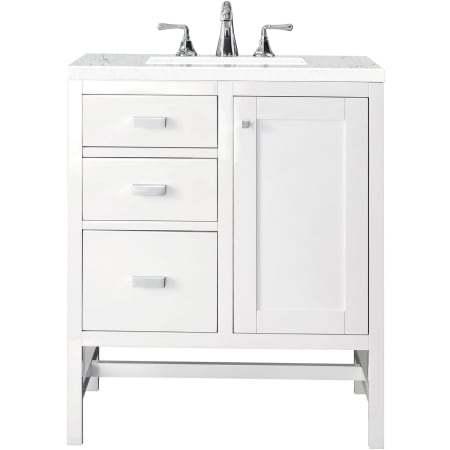 James Martin Vanities Addison 30" Free Standing Single Basin Hardwood Vanity Set with 1-3/16" Eternal Jasmine Pearl Quartz Top, and Electrical Outlet Glossy White