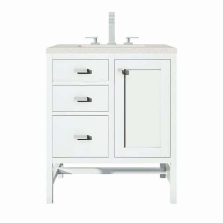 James Martin Vanities Addison 30" Single Basin Wood Vanity Set with 3cm Lime Delight Silestone Quartz Vanity Top, Rectangular Sink, USB Port and Electrical Outlet Glossy White