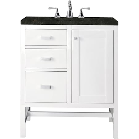 James Martin Vanities Addison 30" Free Standing Single Basin Hardwood Vanity Set with Solid Surface Top, Rectangular Sink, USB Port(s), and Electrical Outlet(s) Glossy White