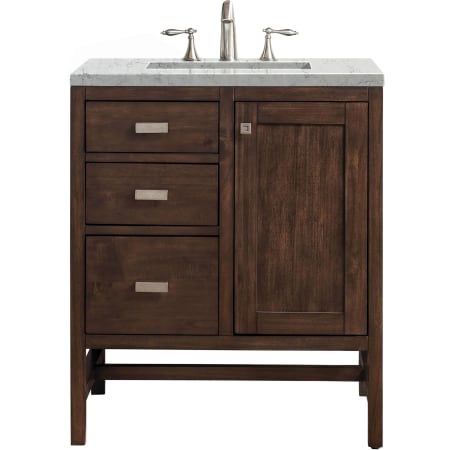 James Martin Vanities Addison 30" Free Standing Single Basin Hardwood Vanity Set with 1-3/16" Eternal Jasmine Pearl Quartz Top, and Electrical Outlet Mid Century Acacia