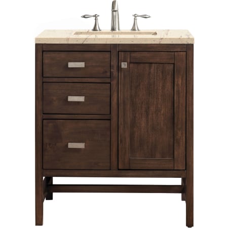 James Martin Vanities Addison 30" Free Standing Single Wood Vanity Set with Quartz Top Mid Century Acacia