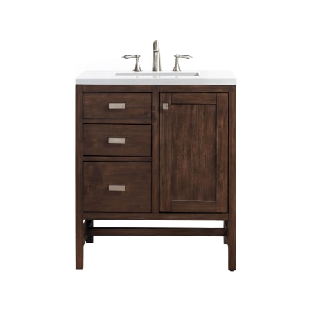 James Martin Vanities Addison 30" Free Standing Single Basin Vanity Set with Wood Cabinet and 3cm Quartz Vanity Top Mid Century Acacia