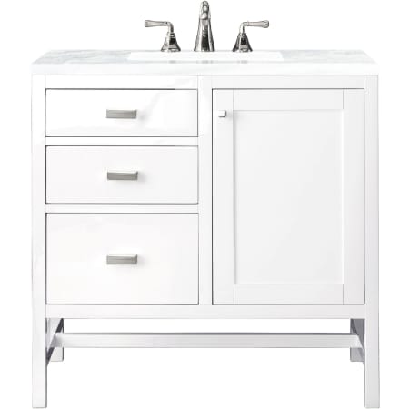 James Martin Vanities Addison 36" Free Standing Single Basin Hardwood Vanity Set with 1-3/16" Arctic Fall Solid Surface Top, and Electrical Outlet Glossy White