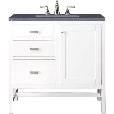 James Martin Vanities Addison 36" Free Standing Single Basin Hardwood Vanity Set with 1-3/16" Charcoal Soapstone Quartz Top, and Electrical Outlet Glossy White