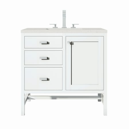 James Martin Vanities Addison 36" Single Basin Wood Vanity Set with 3cm Lime Delight Silestone Quartz Vanity Top, Rectangular Sink, USB Port and Electrical Outlet Glossy White
