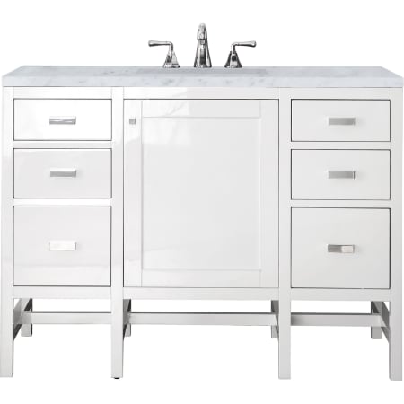 James Martin Vanities Addison 48" Free Standing Single Basin Hardwood Vanity Set with 1-3/16" Carrara White Marble Top, and Electrical Outlet Glossy White