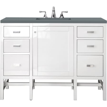 James Martin Vanities Addison 48" Free Standing Single Basin Poplar Vanity Set with 3 cm Cala Blue Quartz Vanity Top, Rectangular Sink, USB Port and Electrical Outlet Glossy White