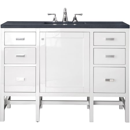 James Martin Vanities Addison 48" Free Standing Single Basin Hardwood Vanity Set with 1-3/16" Charcoal Soapstone Quartz Top, and Electrical Outlet Glossy White