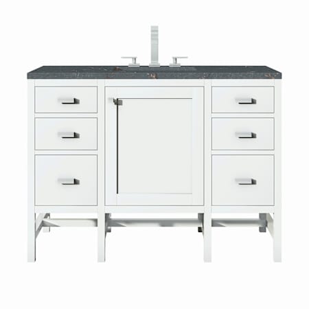 James Martin Vanities Addison 48" Single Basin Wood Vanity Set with 3cm Parisien Bleu Silestone Quartz Vanity Top, Rectangular Sink, USB Port and Electrical Outlet Glossy White