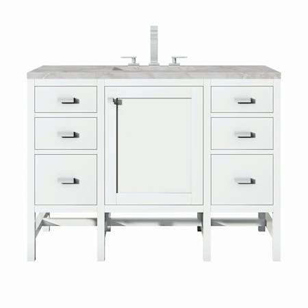 James Martin Vanities Addison 48" Single Basin Wood Vanity Set with 3cm Victorian Silver Silestone Quartz Vanity Top, Rectangular Sink, USB Port and Electrical Outlet Glossy White