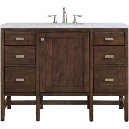 James Martin Vanities Addison 48" Free Standing Single Basin Hardwood Vanity Set with 1-3/16" Carrara White Marble Top, and Electrical Outlet Mid Century Acacia