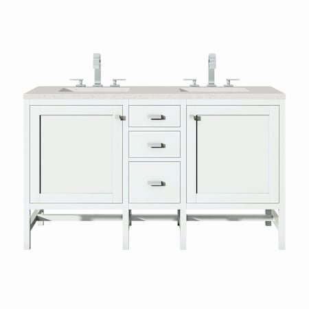 James Martin Vanities Addison 60" Double Basin Wood Vanity Set with 3cm Lime Delight Silestone Quartz Vanity Top, Rectangular Sinks, USB Port and Electrical Outlet Glossy White