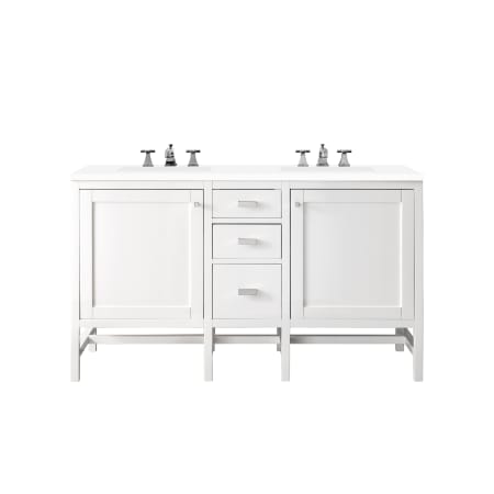 James Martin Vanities Addison 60" Free Standing Double Basin Vanity Set with Wood Cabinet and 3cm Quartz Vanity Top Glossy White